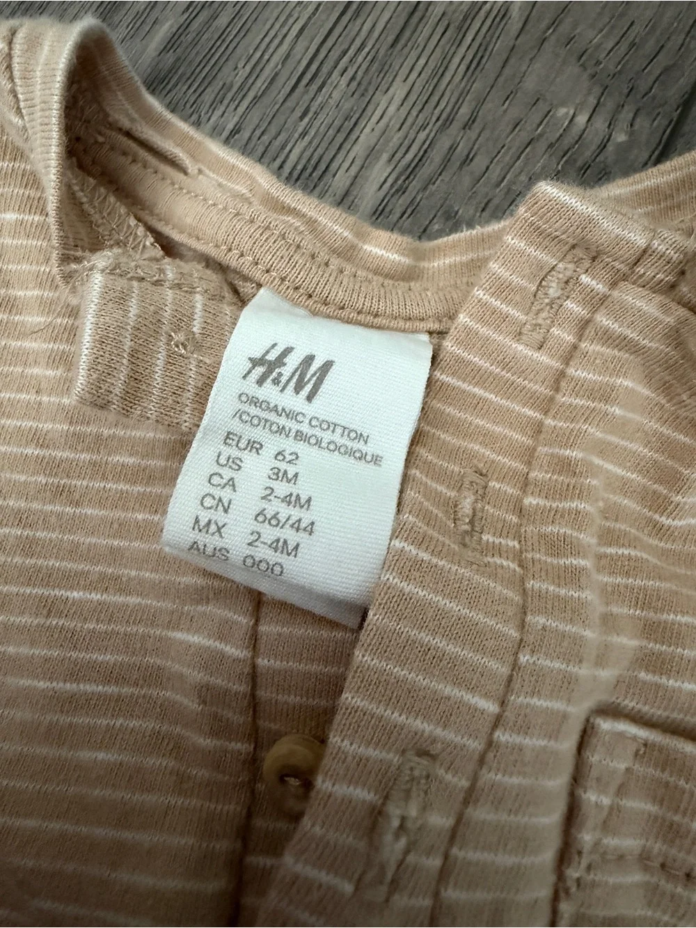 H&M Baby Boy Short-Sleeve One-Piece in Light Tan Stripe (0-3 months)